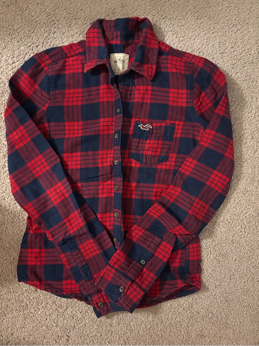 Hollister Women’s Red & Navy Plaid Flannel Shirt